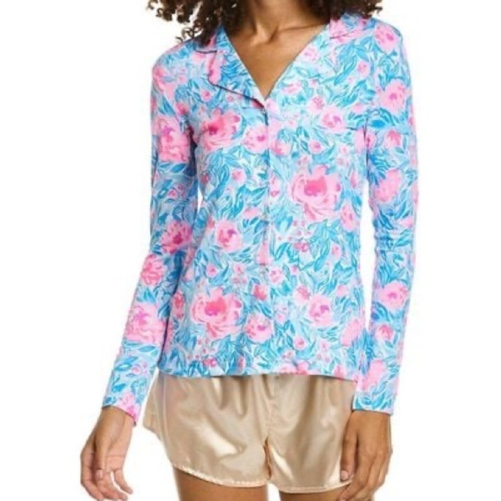 Lilly Pulitzer Pajama NWT PJ Long Sleeve Top Bondi Blue My Little Peony XSmall